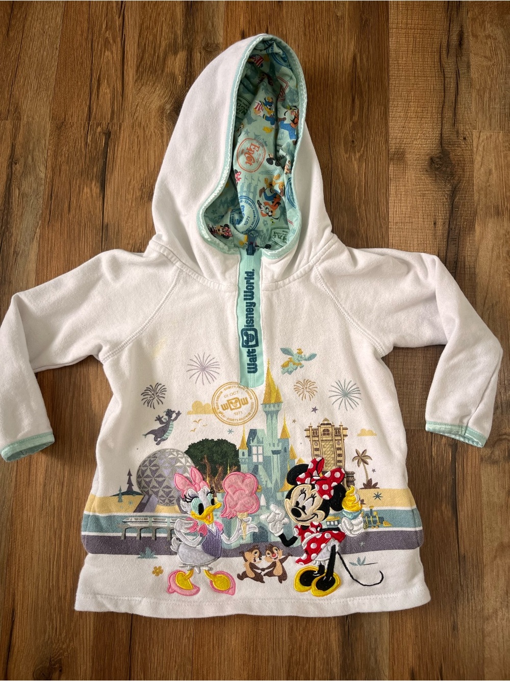 Disney White Kids Hoodie with Minnie & Daisy Park Print